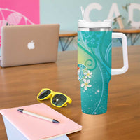 Hawaii Honu Tumbler With Handle Tropical Flowers Turquoise Gradient