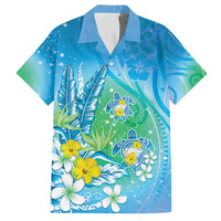 Hawaii Honu Family Matching Summer Maxi Dress and Hawaiian Shirt Tropical Flowers Blue Gradient
