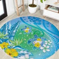 Hawaii Honu Round Carpet Tropical Flowers Blue Gradient LT05 Blue - Polynesian Pride