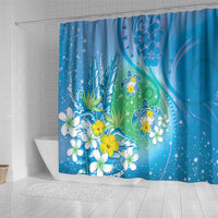 Hawaii Honu Shower Curtain Tropical Flowers Blue Gradient