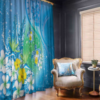 Hawaii Honu Window Curtain Tropical Flowers Blue Gradient