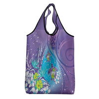 Hawaii Honu Grocery Bag Tropical Flowers Purple Gradient