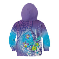 Hawaii Honu Kid Hoodie Tropical Flowers Purple Gradient