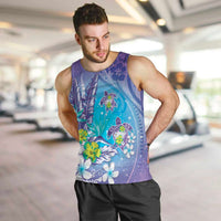 Hawaii Honu Men Tank Top Tropical Flowers Purple Gradient