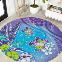 Hawaii Honu Round Carpet Tropical Flowers Purple Gradient LT05 Purple - Polynesian Pride