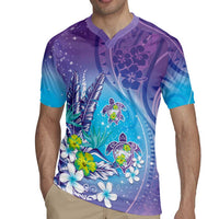 Hawaii Honu Rugby Jersey Tropical Flowers Purple Gradient