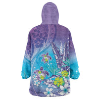 Hawaii Honu Wearable Blanket Hoodie Tropical Flowers Purple Gradient