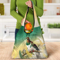 New Zealand Pigeon Kereru Grocery Bag Maori Fern Art Green Gradient - Polynesian Pride