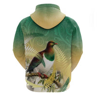 New Zealand Pigeon Kereru Hoodie Maori Fern Art Green Gradient - Polynesian Pride