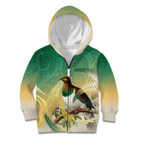 New Zealand Pigeon Kereru Kid Hoodie Maori Fern Art Green Gradient - Polynesian Pride