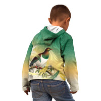 New Zealand Pigeon Kereru Kid Hoodie Maori Fern Art Green Gradient - Polynesian Pride