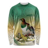 New Zealand Pigeon Kereru Long Sleeve Shirt Maori Fern Art Green Gradient - Polynesian Pride