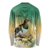 New Zealand Pigeon Kereru Long Sleeve Shirt Maori Fern Art Green Gradient - Polynesian Pride
