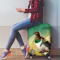 New Zealand Pigeon Kereru Luggage Cover Maori Fern Art Green Gradient - Polynesian Pride