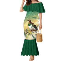 New Zealand Pigeon Kereru Mermaid Dress Maori Fern Art Green Gradient - Polynesian Pride