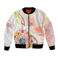 Happy Holi Festival Bomber Jacket Rangoli With Polynesian Pattern LT05 Unisex White - Polynesian Pride