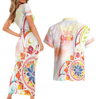 Happy Holi Festival Couples Matching Short Sleeve Bodycon Dress and Hawaiian Shirt Rangoli With Polynesian Pattern LT05 - Polynesian Pride