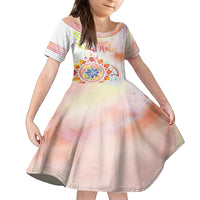 Happy Holi Festival Kid Short Sleeve Dress Rangoli With Polynesian Pattern LT05 KID White - Polynesian Pride