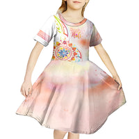 Happy Holi Festival Kid Short Sleeve Dress Rangoli With Polynesian Pattern LT05 - Polynesian Pride