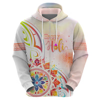 Happy Holi Festival Zip Hoodie Rangoli With Polynesian Pattern LT05 - Polynesian Pride