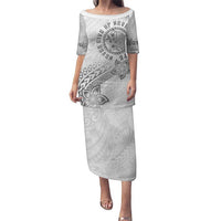 Brain Cancer Warrior Puletasi Never Give Up LT05 Long Dress White - Polynesian Pride