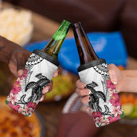 White Polynesian Hammerhead Shark Tribal Pattern 4 in 1 Can Cooler Tumbler