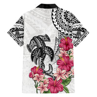 White Polynesian Hammerhead Shark Tribal Pattern Family Matching Long Sleeve Bodycon Dress and Hawaiian Shirt