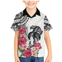 White Polynesian Hammerhead Shark Tribal Pattern Family Matching Mermaid Dress and Hawaiian Shirt