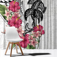 White Polynesian Hammerhead Shark Tribal Pattern Window Curtain