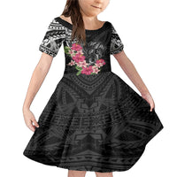 Black Polynesian Hammerhead Shark Tribal Pattern Family Matching Mermaid Dress and Hawaiian Shirt