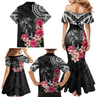 Black Polynesian Hammerhead Shark Tribal Pattern Family Matching Mermaid Dress and Hawaiian Shirt