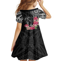 Black Polynesian Hammerhead Shark Tribal Pattern Family Matching Off Shoulder Maxi Dress and Hawaiian Shirt
