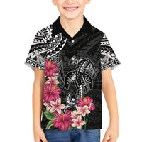Black Polynesian Hammerhead Shark Tribal Pattern Family Matching Off Shoulder Short Dress and Hawaiian Shirt