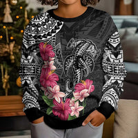 Black Polynesian Hammerhead Shark Tribal Pattern Kid Ugly Christmas Sweater