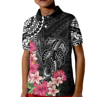 Black Polynesian Hammerhead Shark Tribal Pattern Kid Polo Shirt