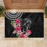 Black Polynesian Hammerhead Shark Tribal Pattern Rubber Doormat