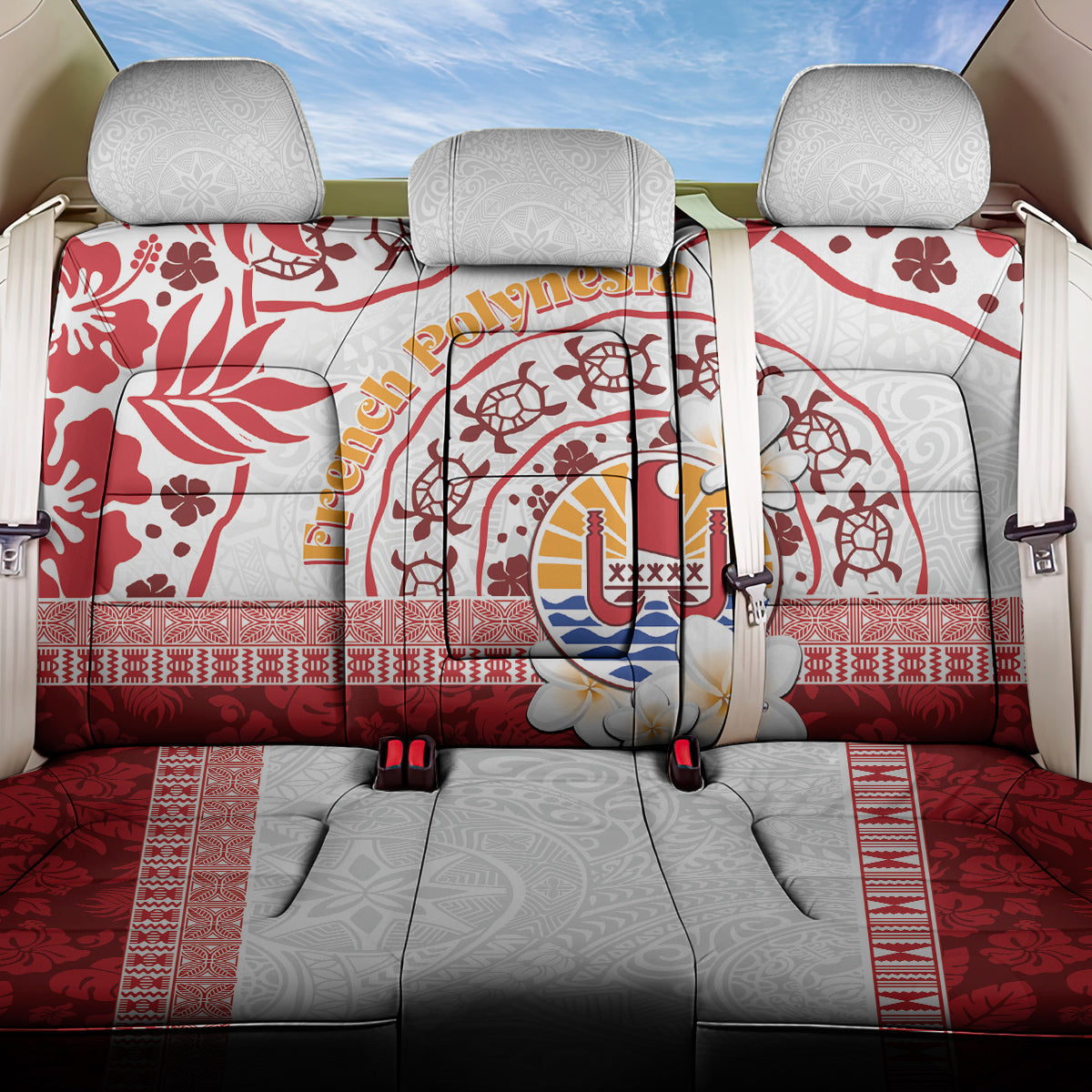 French Polynesia Internal Autonomy Day Back Car Seat Cover Tropical Hibiscus And Turtle Pattern