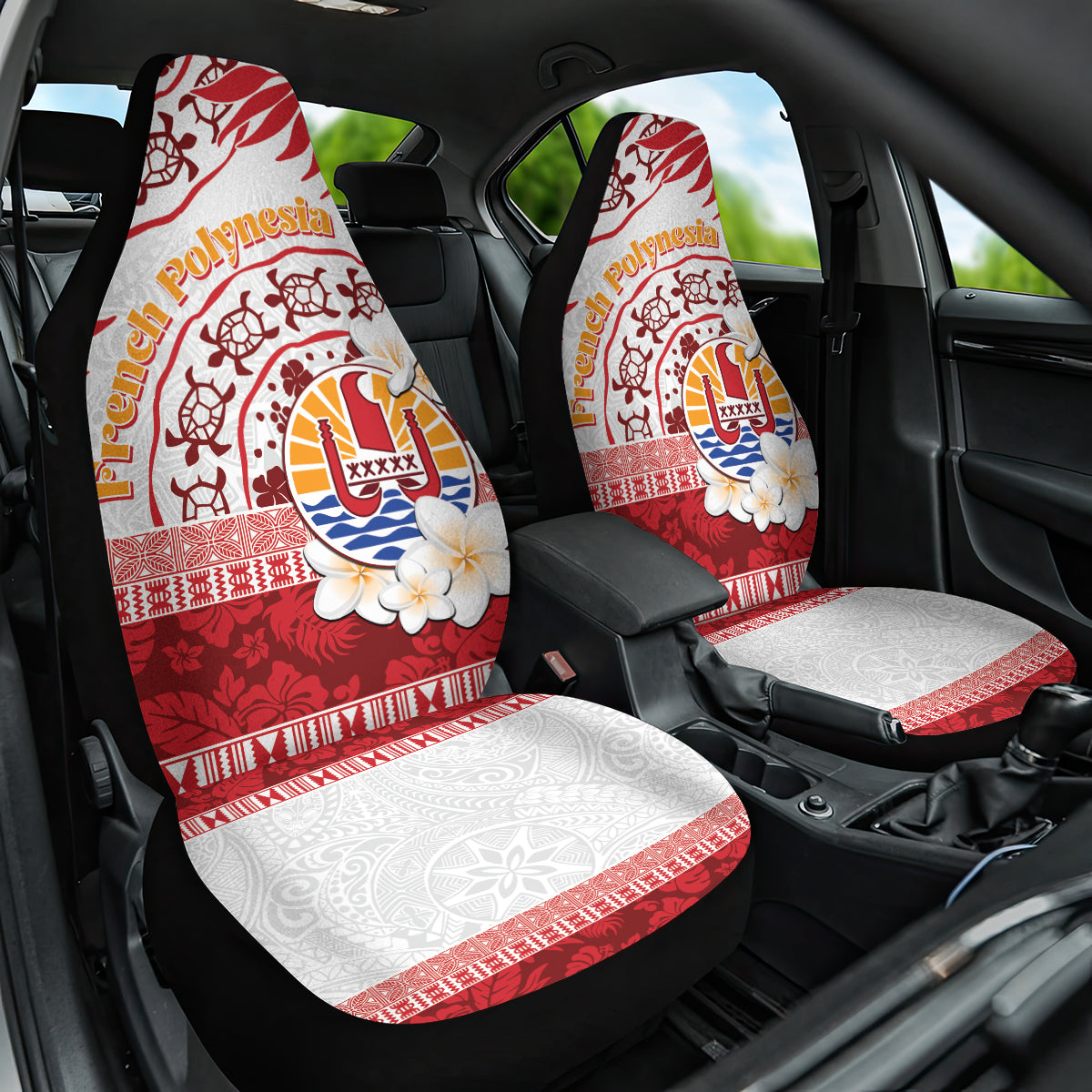French Polynesia Internal Autonomy Day Car Seat Cover Tropical Hibiscus And Turtle Pattern