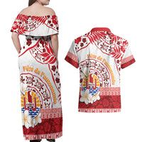French Polynesia Internal Autonomy Day Couples Matching Off Shoulder Maxi Dress and Hawaiian Shirt Tropical Hibiscus And Turtle Pattern LT05 - Polynesian Pride