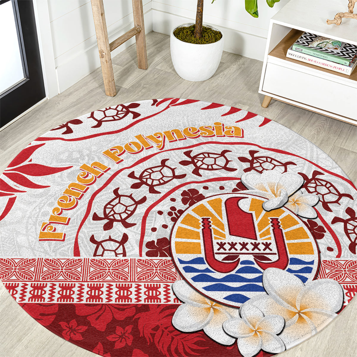 French Polynesia Internal Autonomy Day Round Carpet Tropical Hibiscus And Turtle Pattern