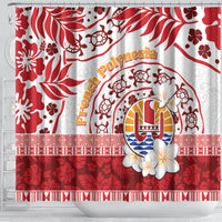 French Polynesia Internal Autonomy Day Shower Curtain Tropical Hibiscus And Turtle Pattern LT05 - Polynesian Pride