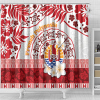 French Polynesia Internal Autonomy Day Shower Curtain Tropical Hibiscus And Turtle Pattern LT05 - Polynesian Pride