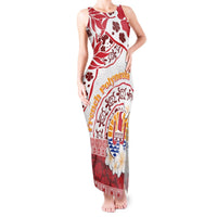 French Polynesia Internal Autonomy Day Tank Maxi Dress Tropical Hibiscus And Turtle Pattern LT05 Women Red - Polynesian Pride