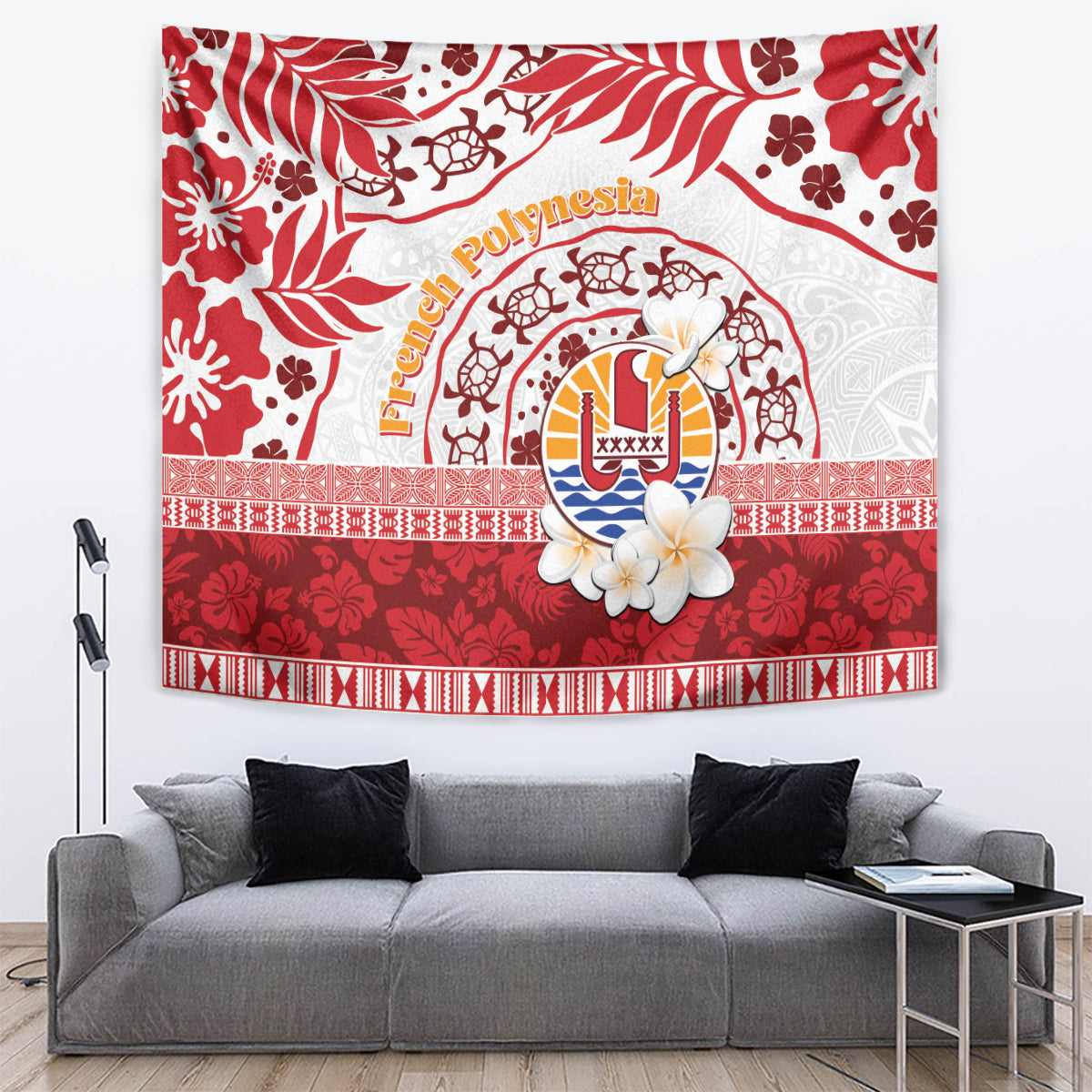 French Polynesia Internal Autonomy Day Tapestry Tropical Hibiscus And Turtle Pattern