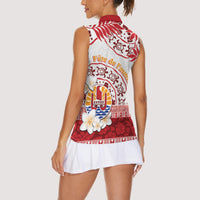 French Polynesia Internal Autonomy Day Women Sleeveless Polo Shirt Tropical Hibiscus And Turtle Pattern LT05 - Polynesian Pride