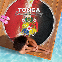 Tonga Emancipation Day Beach Blanket Tongan Ngatu Pattern With Plumeria LT05 - Polynesian Pride