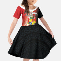 Personalised Tonga Emancipation Day Family Matching Off Shoulder Maxi Dress and Hawaiian Shirt Tongan Ngatu Pattern With Plumeria LT05 Daughter's Dress Red - Polynesian Pride