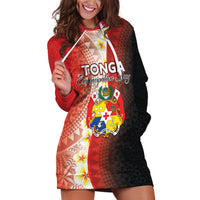 Personalised Tonga Emancipation Day Hoodie Dress Tongan Ngatu Pattern With Plumeria LT05 Red - Polynesian Pride
