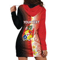 Personalised Tonga Emancipation Day Hoodie Dress Tongan Ngatu Pattern With Plumeria LT05 - Polynesian Pride