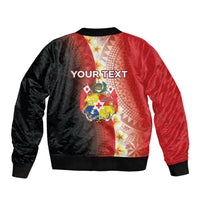 Personalised Tonga Emancipation Day Sleeve Zip Bomber Jacket Tongan Ngatu Pattern With Plumeria LT05 - Polynesian Pride